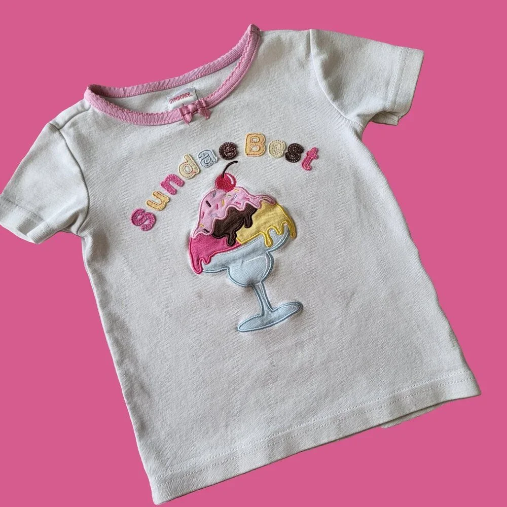 Gymboree Sundae Best Embroidered Tee Shirt Top Short Sleeve Pink White 3
